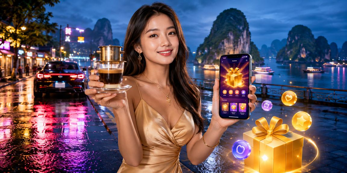 Người dùng xem thể thao di động tại vịnh Hạ Long với cà phê Việt Nam